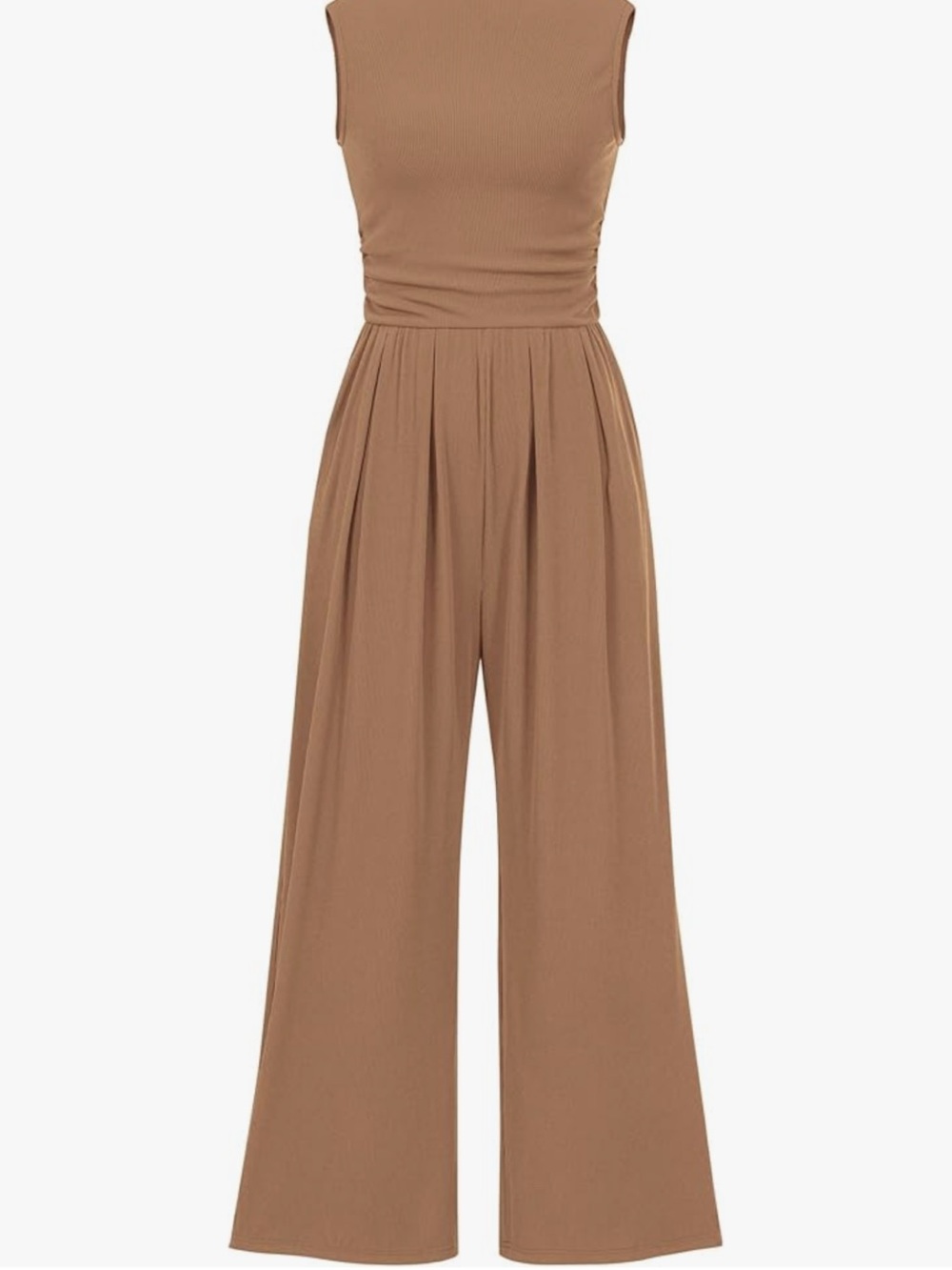 Sleeveless Wide-Leg Jumpsuit in Camel